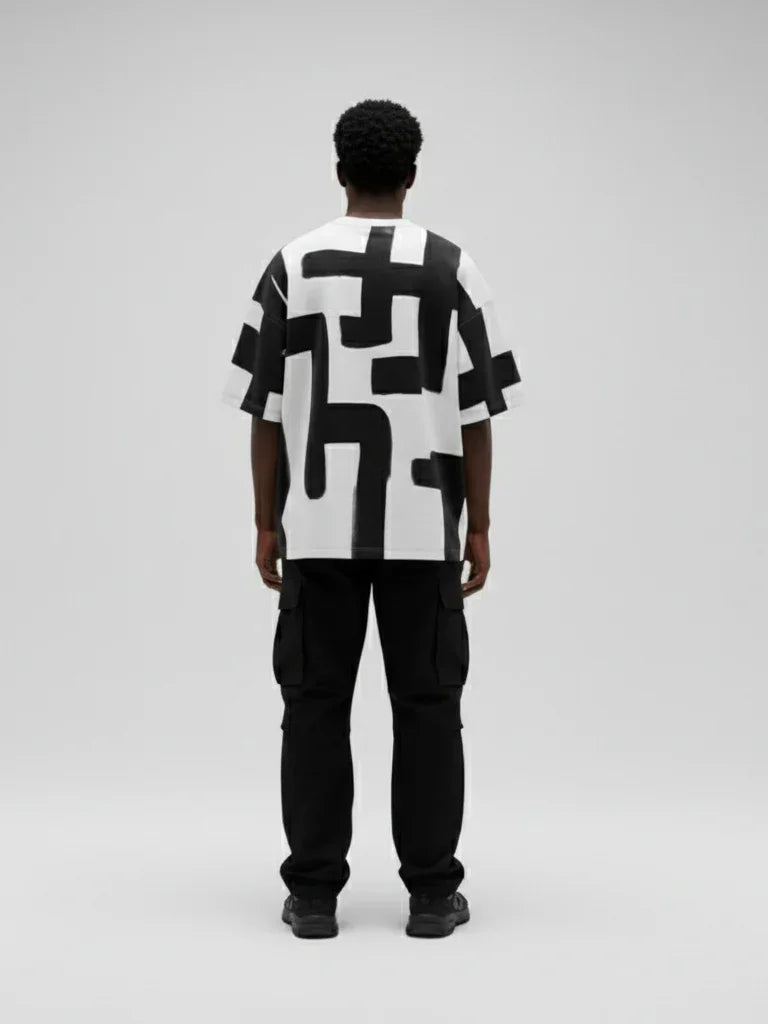 Abstract Brushstroke Black & White AOP T-Shirt