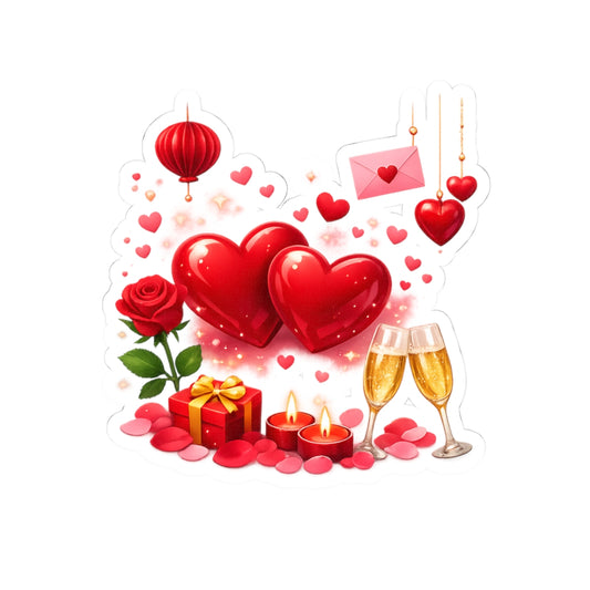 Kiss-Cut Sticker — Romantic Hearts, Roses & Champagne Decal