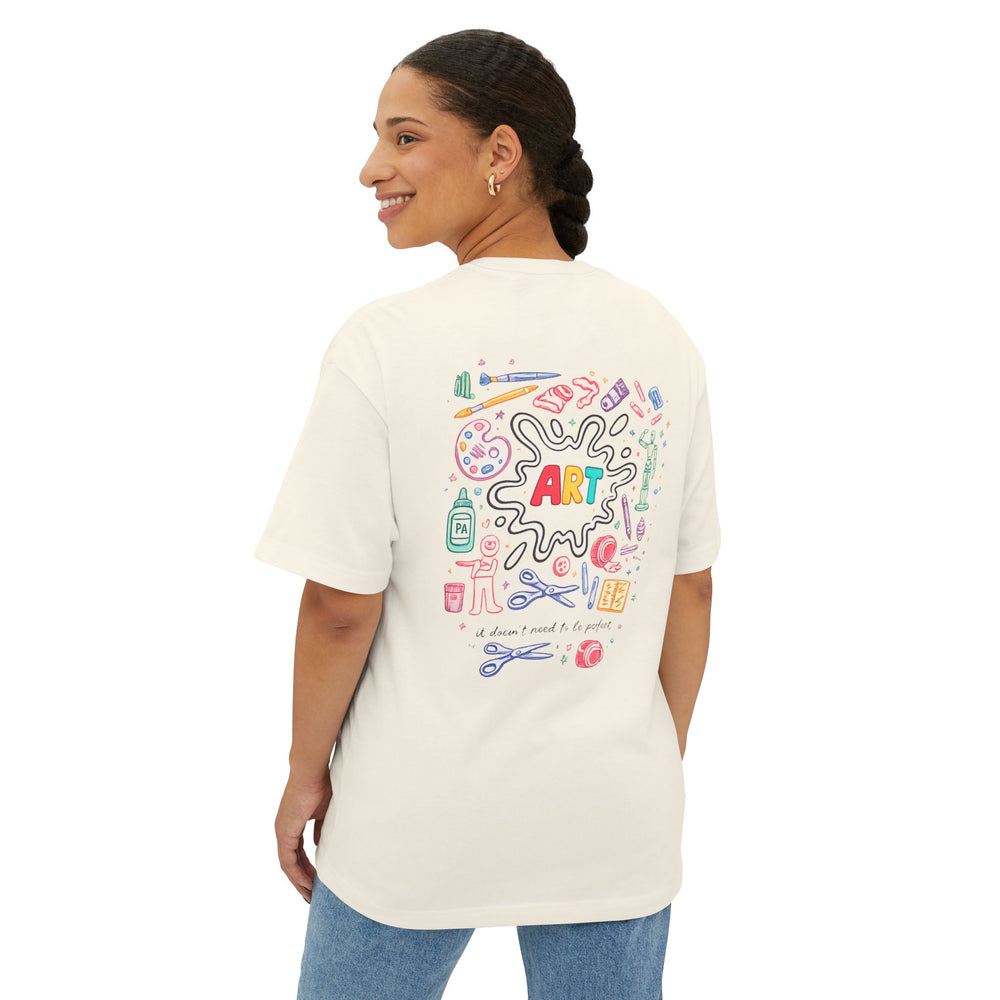 Art Supplies Graphic Tee — 'ART' Colorful Doodle Oversized T-Shirt