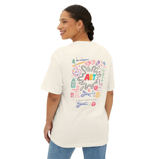 Art Supplies Graphic Tee — 'ART' Colorful Doodle Oversized T-Shirt