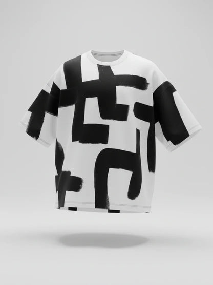 Abstract Brushstroke Black & White AOP T-Shirt