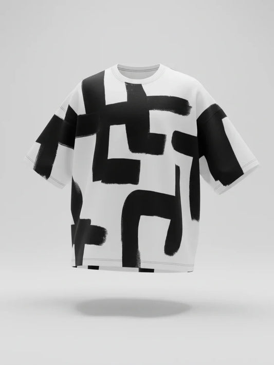 Abstract Brushstroke Black & White AOP T-Shirt