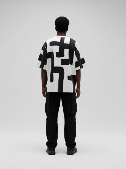 Abstract Brushstroke Black & White AOP T-Shirt