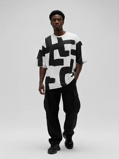 Abstract Brushstroke Black & White AOP T-Shirt