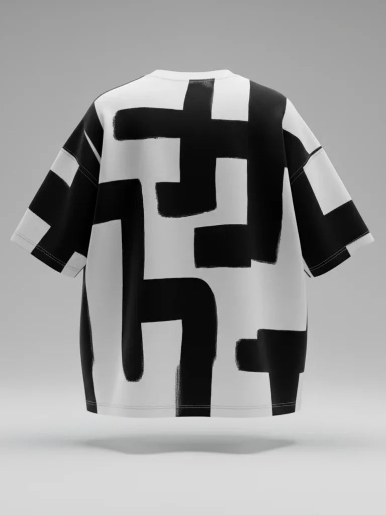 Abstract Brushstroke Black & White AOP T-Shirt