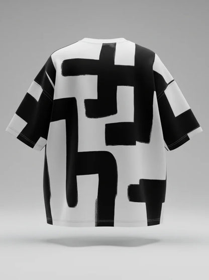Abstract Brushstroke Black & White AOP T-Shirt