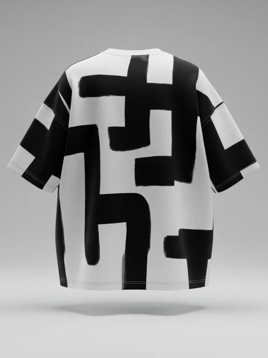 Abstract Brushstroke Black & White AOP T-Shirt