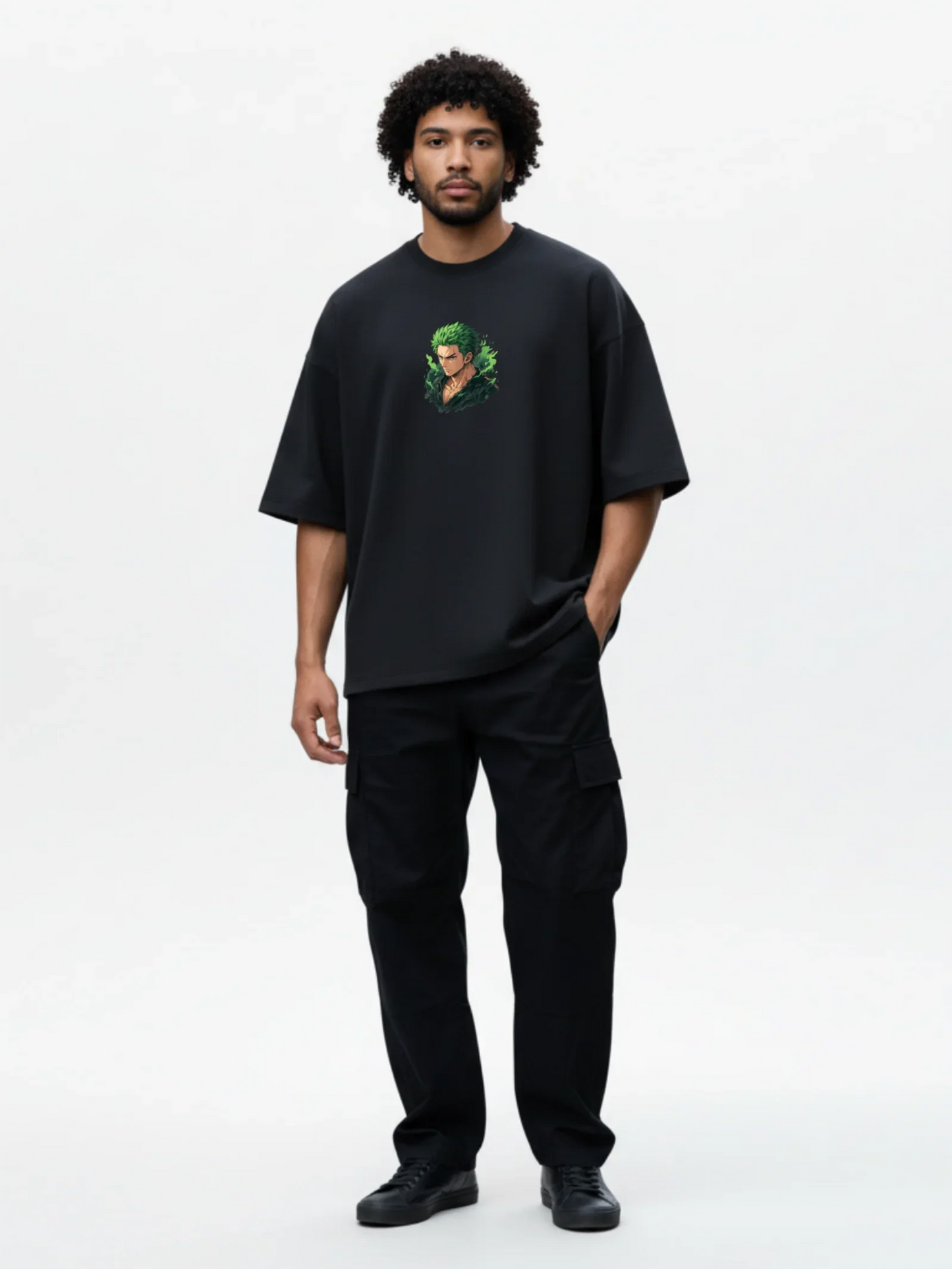 Oversized Unisex Zoro Anime Black T-Shirt