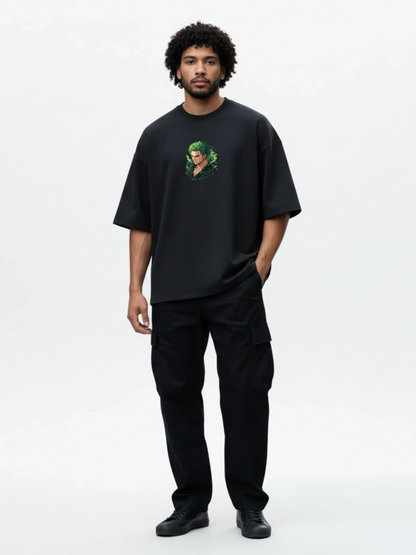 Oversized Unisex Zoro Anime Black T-Shirt