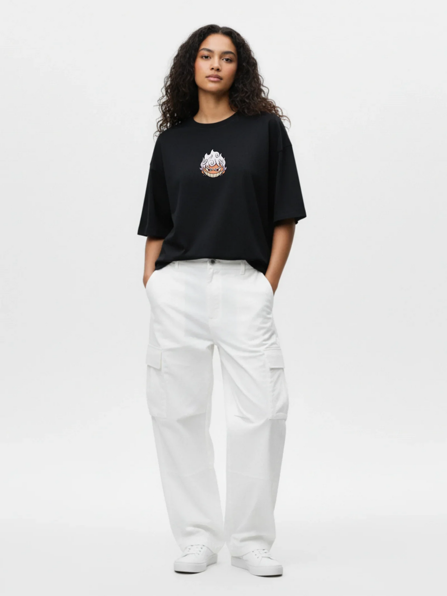 Black Oversized Unisex T-Shirt with Anime Graphic Print