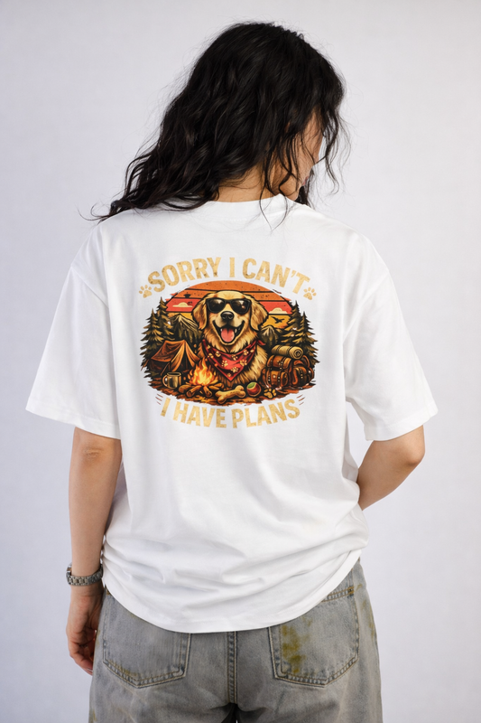 Oversized Tee — "Sorry I Can't I Have Plans" Dog Graphic (Casual Outdoor Vibe)