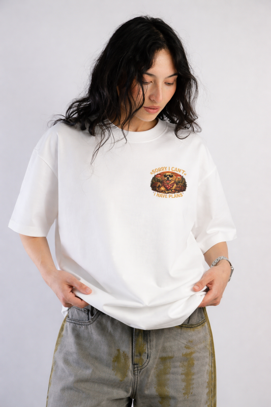 Oversized Tee — "Sorry I Can't I Have Plans" Dog Graphic (Casual Outdoor Vibe)
